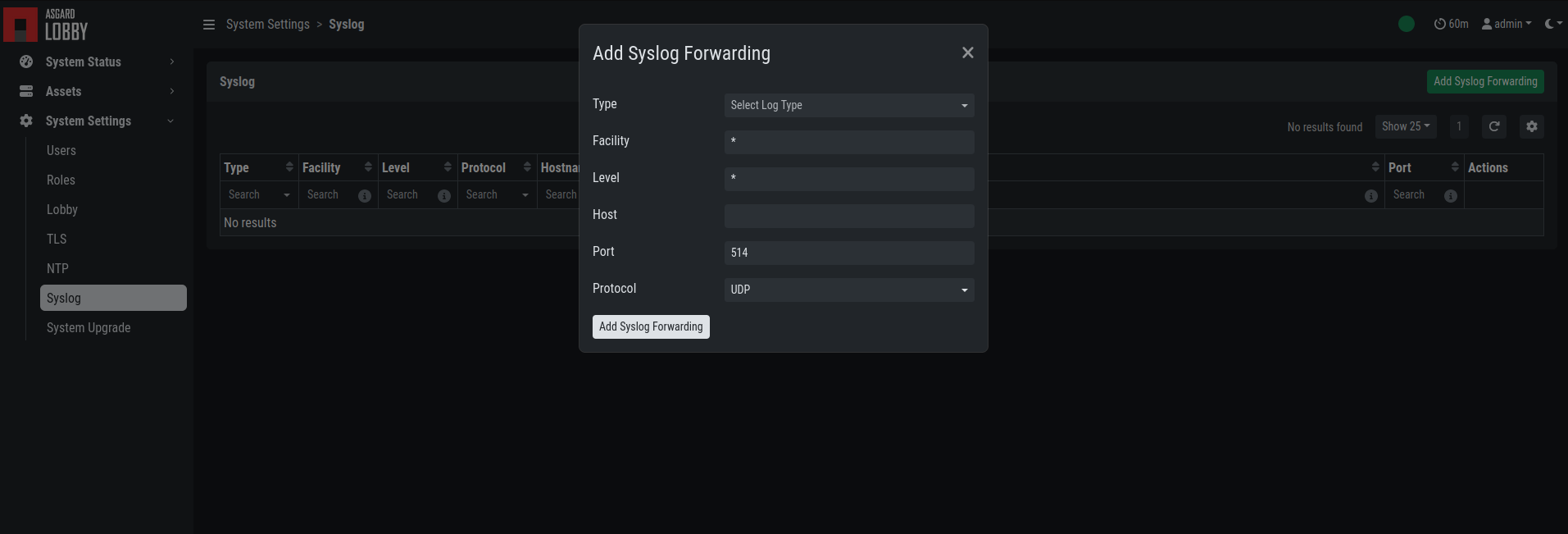 The Syslog Settings